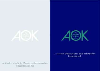 eigenee Wasserzeichen Papiere hell + fluoreszierend - AOK Logo